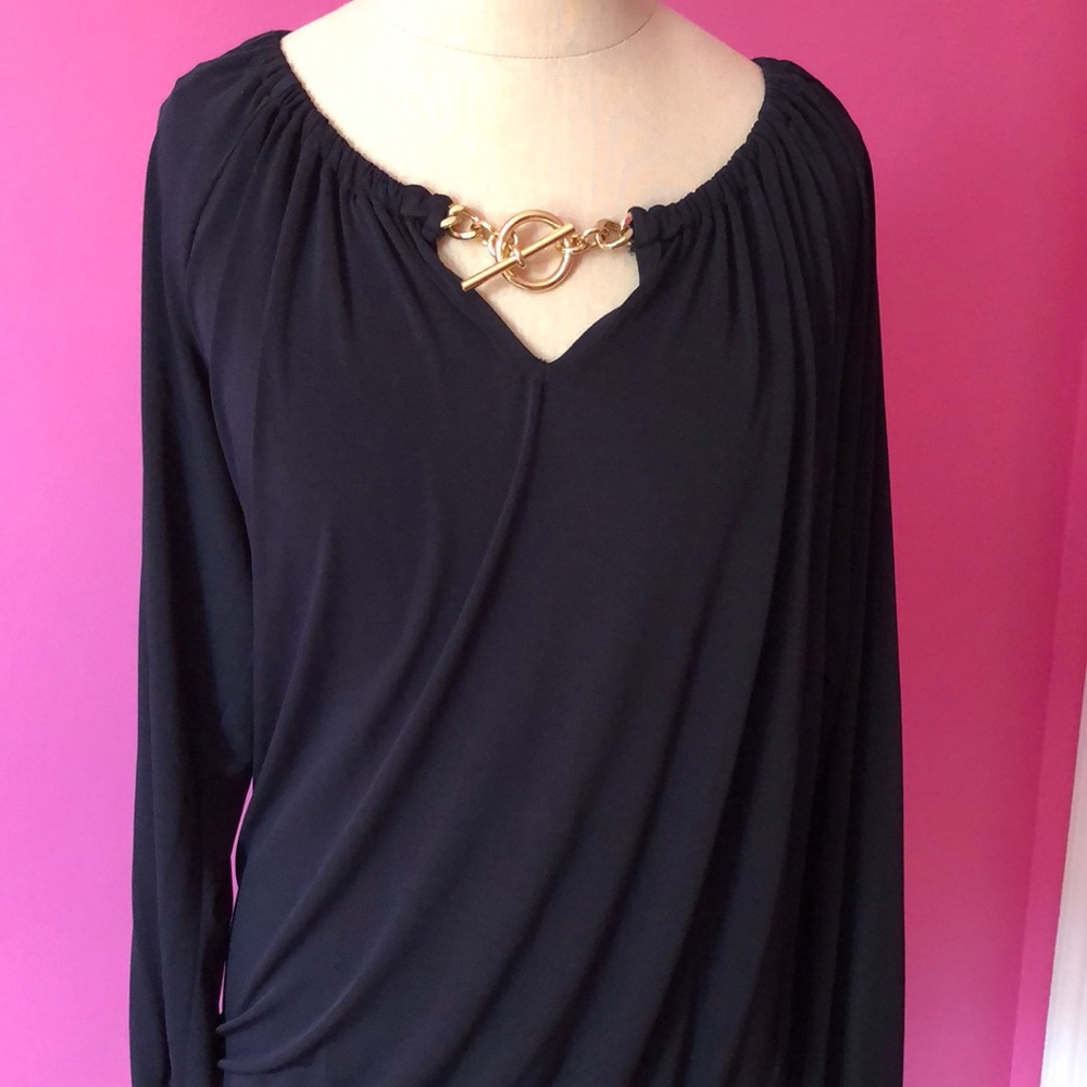 Michael Kors navy blouse with gold detail